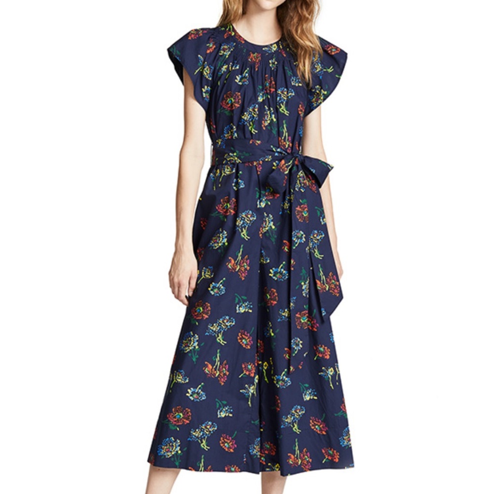 Ulla Johnson Blue and Red Cropped Jumpsuit with Tie Waist